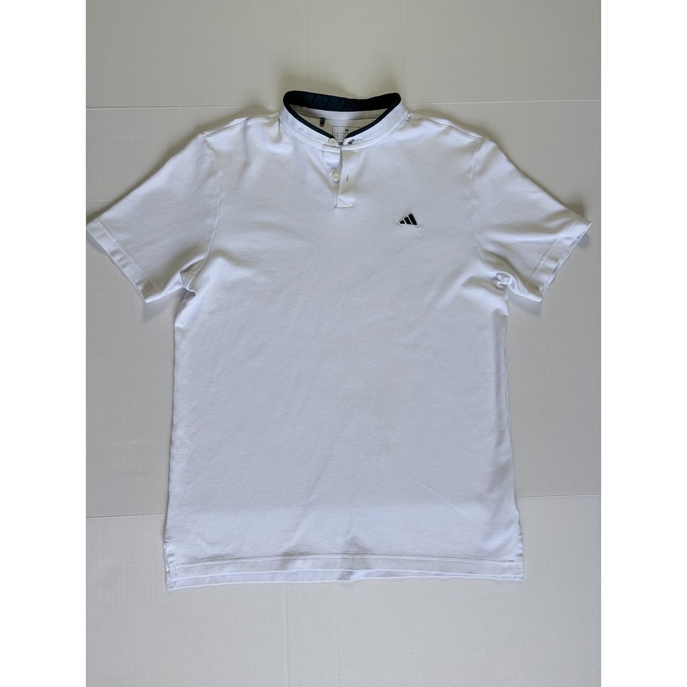 Adidas Polo Shirt Mens M White Dark Teal Logo Cotton Blend IT8411